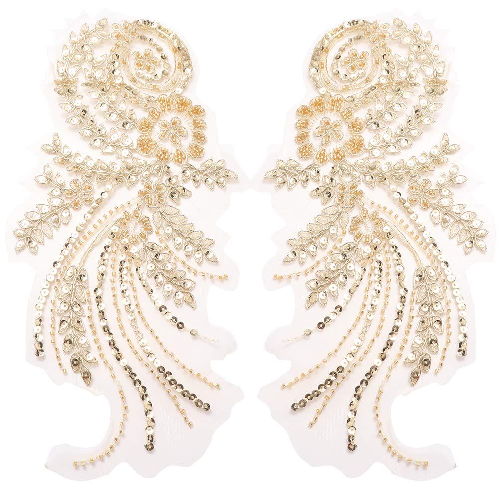 

1Pair Gorgeous 3D Gold Beads Appliques DIY Craft Exquisite Clothing Patches Sequin Vintage Clothing Applique Sewing
