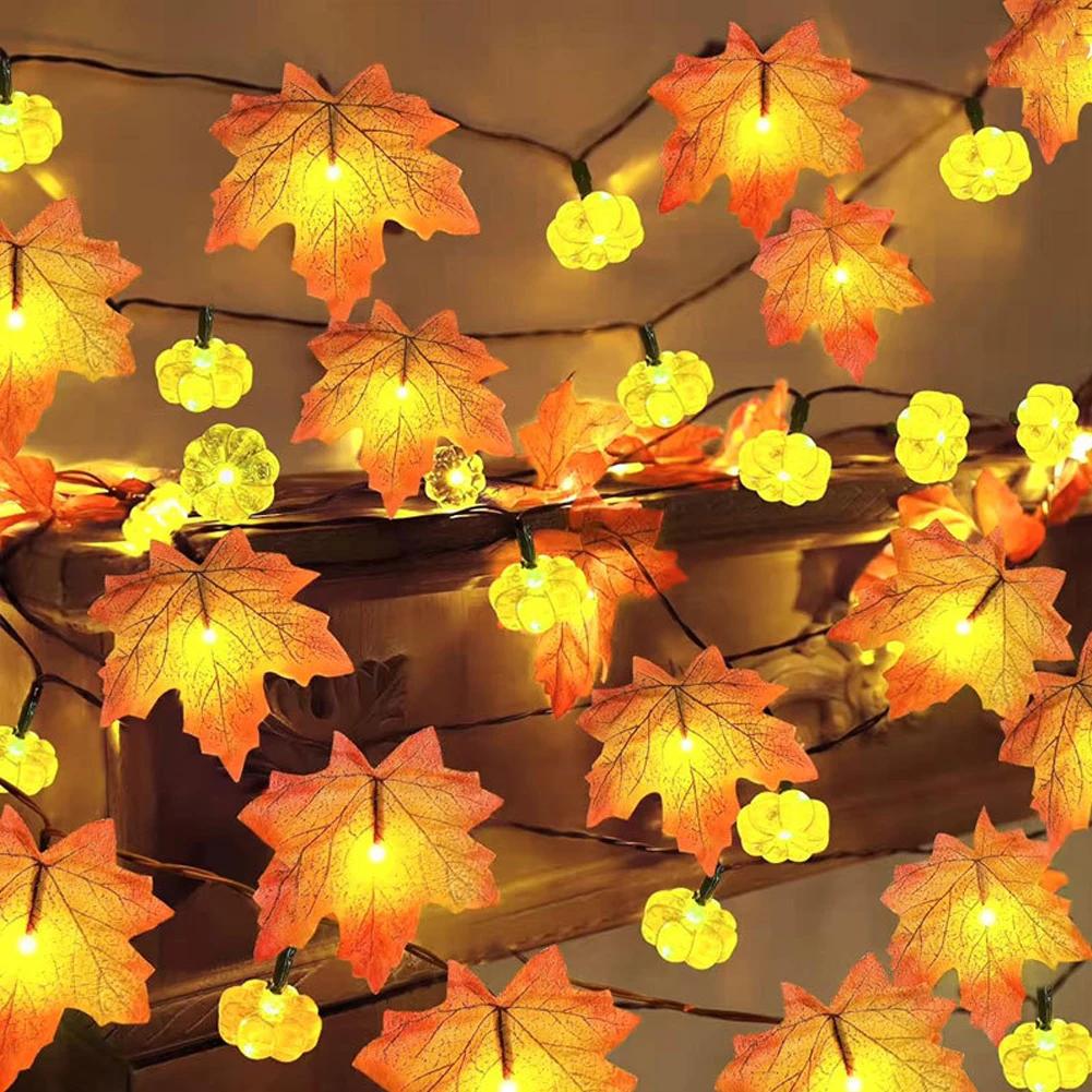 

1.5/3M Artificial Maple Leaf Leaves LED Light String Lantern Garland Home Party DIY Deco Halloween New Year Christmas Decoration 1.5m10lights Battery
