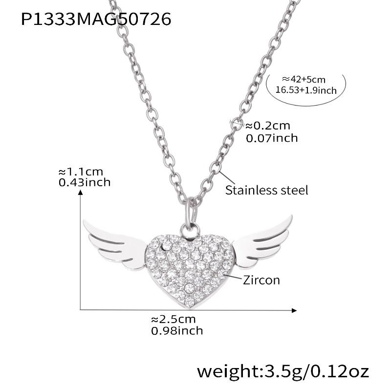 

Meier Full diamond love zircon wings double layer clavicle necklace stainless steel 18k real gold jewelry