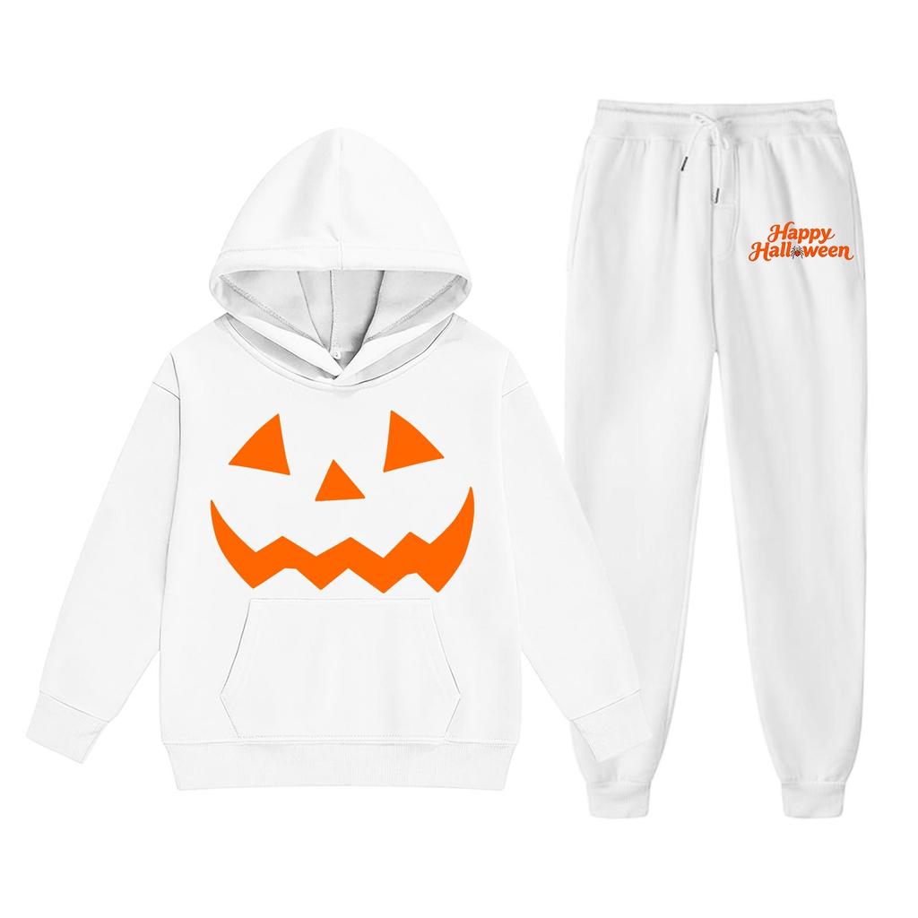 Kids Hoodie and Sweatpants Set with Halloween Print for Holiday Wear