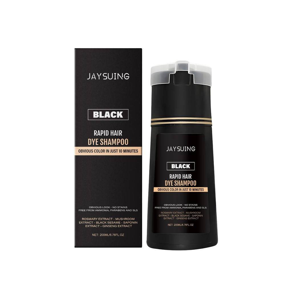 Jaysuing Men Black Instant Shampoo Natural Shine Nourishing Hair Color Shampoo No Mess Home Use 200ML