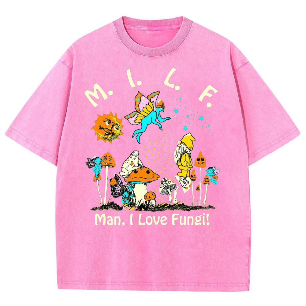 Fungal Plant Print Women's Wash T-Shirt Loose Couple Oversized Short Sleeve Spoof Design Fashion Top Summer