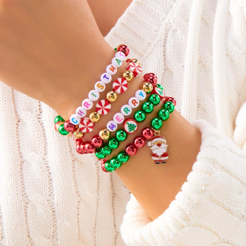 Trendy Christmas Theme Beaded Bracelet for Women Unisex Polymer Clay Xmas Tree Cute Party Creative Party Gift Charming Jewelry
