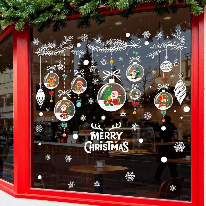 Christmas Decoration Santa Claus Ornaments Static Stickers for Party Decorations Elk Snowflakes Glass Stickers