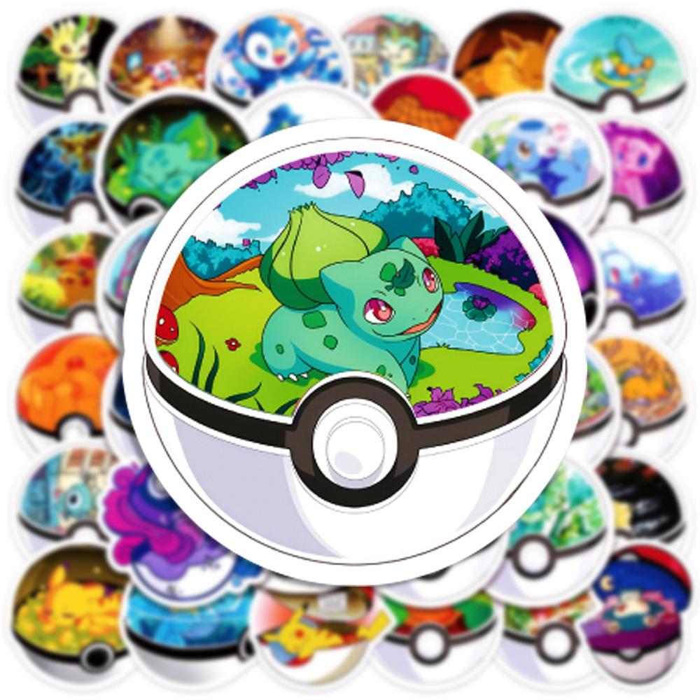 50Pcs Cartoon Anime Stickers Kids Toys Kawaii Poke Ball Pikachu Decals Skateboard Laptop Waterproof Sticker