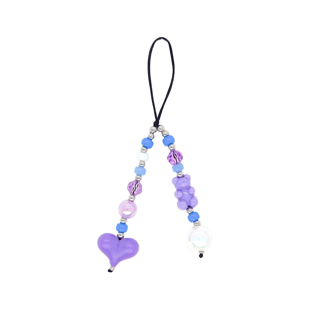 Heart Beaded Keychain Fashionable Resin Charm Phone Pendant for Youthful Women Colorful Beads for Bags and Phones