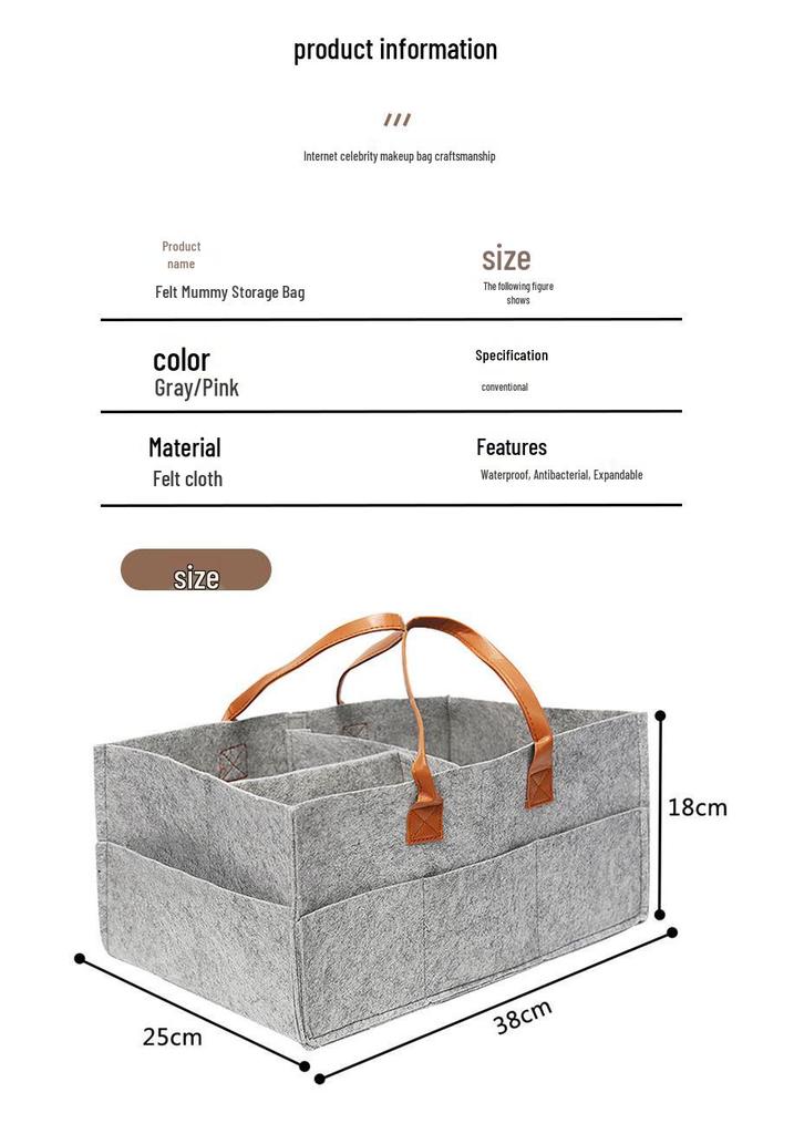 Large Felt Diaper Storage Tote Bag
