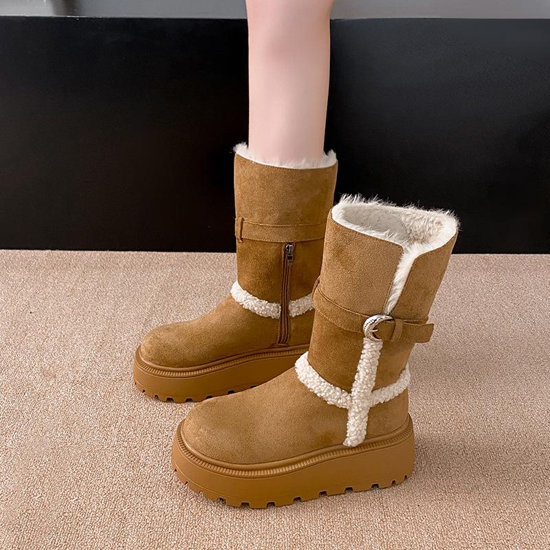 Women's High Tube Fce Lined Thi Winter Snow Boots Knot Velvet Warm Thi Bot Long Boots Korean Sle Ort Tube