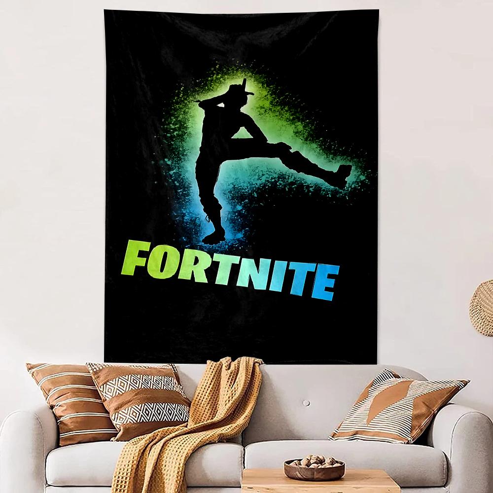 Vertical Tapestry Fortnite Dance Silhouette Green Blue Glow Tapestry Wall Hanging Game Room Kids Bedroom Dorm