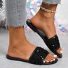 European Style Women's Sandals 2025 Summer Plus Size Pearl Embellished Flat Bottom Beach Wear Casual Slippers Shoes