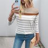 A New Autumn Retro Casual and Simple Striped Long-sleeved T-shirt Top for Women