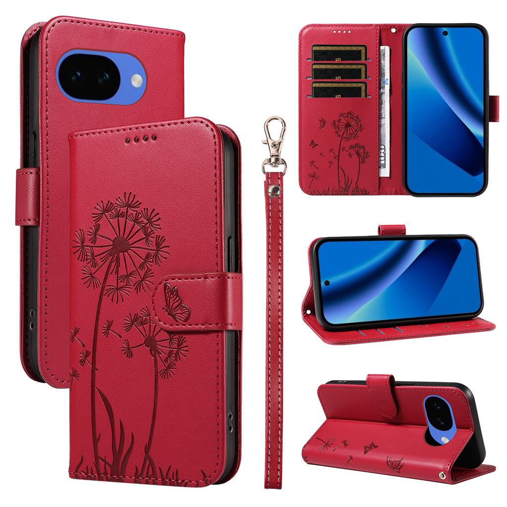 For Google Pixel 10a Leather Wallet Case with Strap Dandelion Imprint Phone Stand Cover