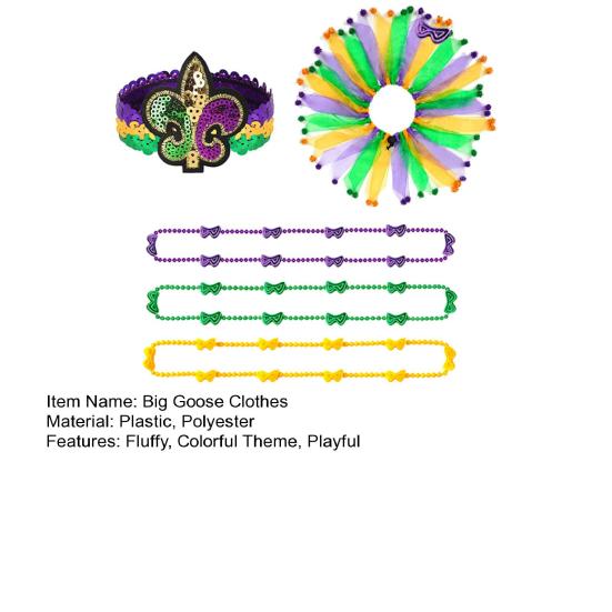 Big Goose Clothes Fluffy Gauze Skirt Costume with Fur Ball Edges Mardi Gras Headdress Elastic Strap Neck Rings Garden Goose Decoration for Festive