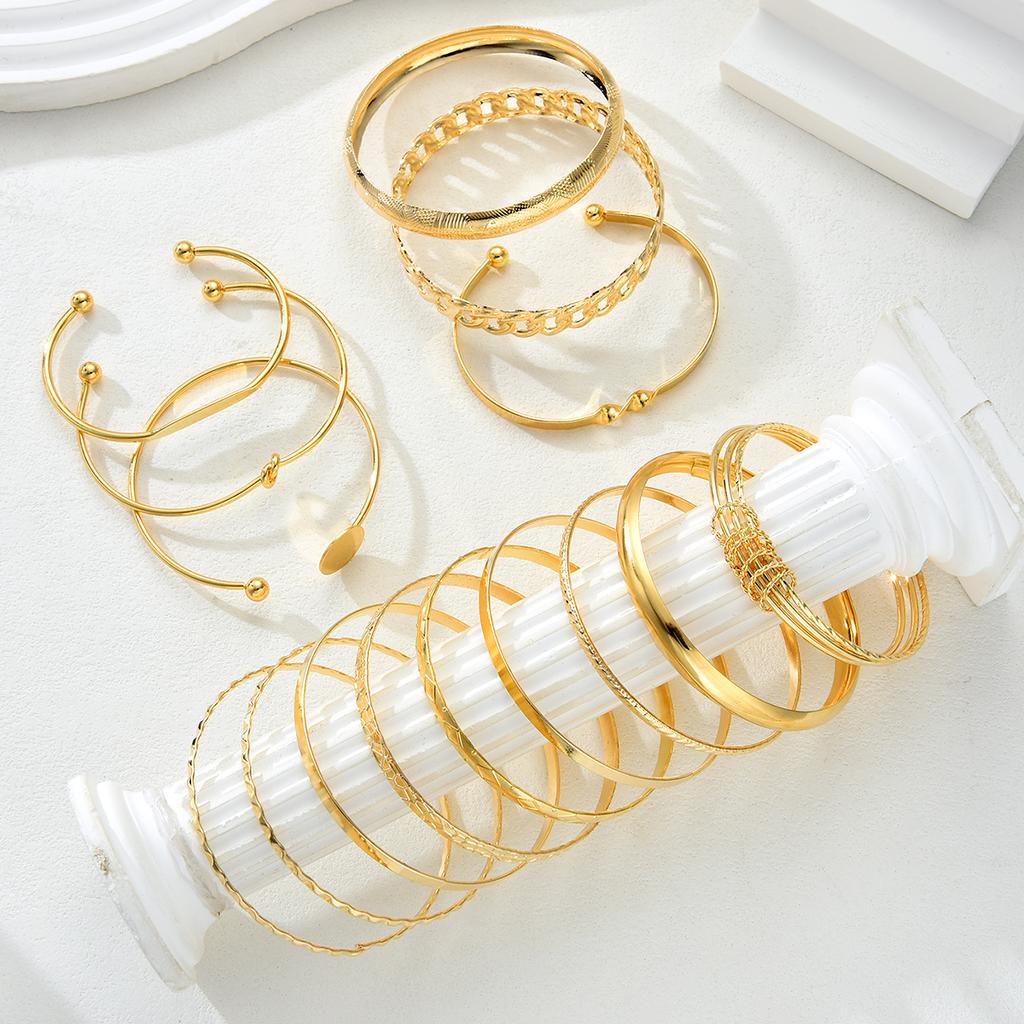 15 Pcs Retro Gold Color Minimalist Bangle Set for Women Fashion Chic Geometric Knotted Bracelets Daily Party Jewelry Gifts 2026