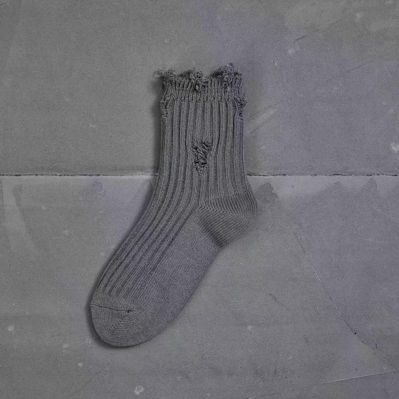 

Рваные носки, Нищенские носки, Женские весенне-летние до середины икры, Белые парные весенне-осенние 1 pair серый
