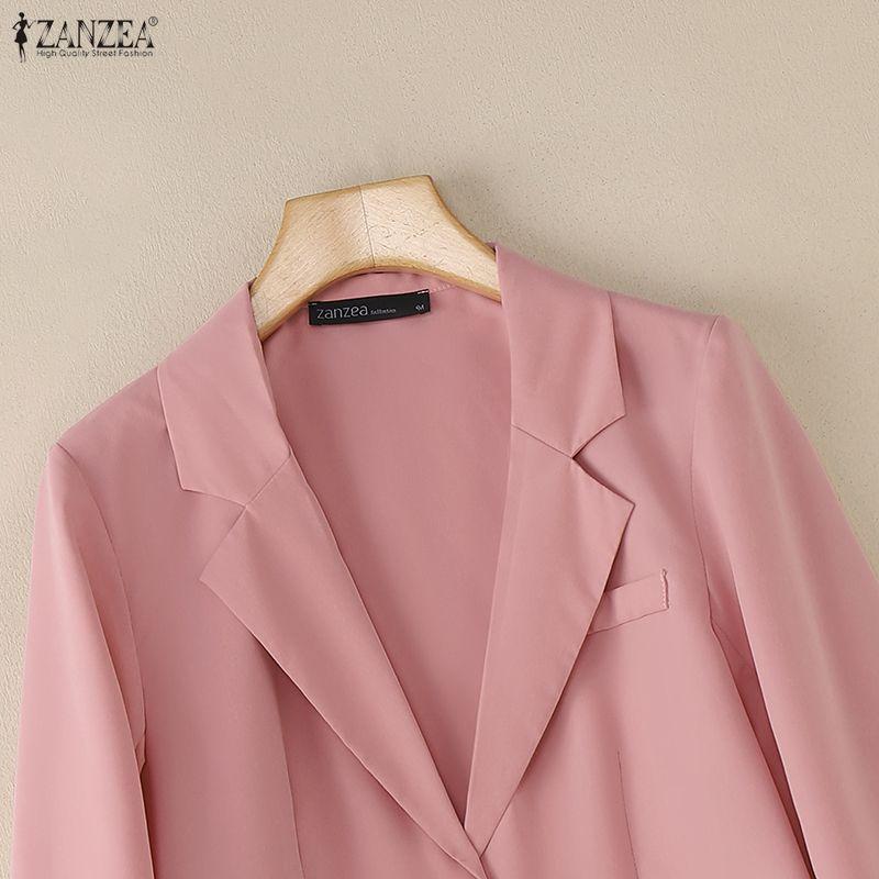 ZANZEA Blazer cardigan subțire cu mânecă lungă cu guler răsturnat pentru femei