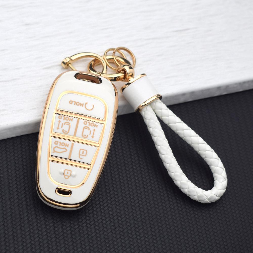 For Hyundai Santa Fe Tucson NEXO NX4 Ioniq 5 Atos Prime Solaris Auto 6 Buttons Car Key Case Cover Key Fob Holder Key Chain Parts