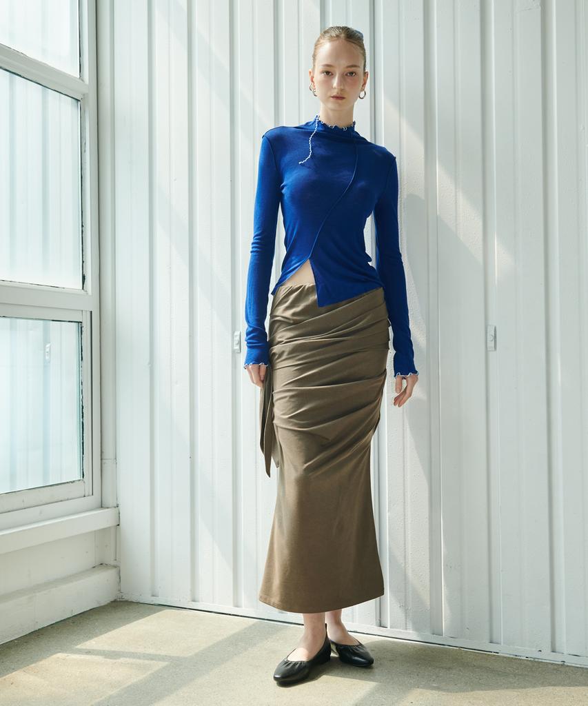 Eonmyuteu Drapery Ribbon Tie Skirt_Brown