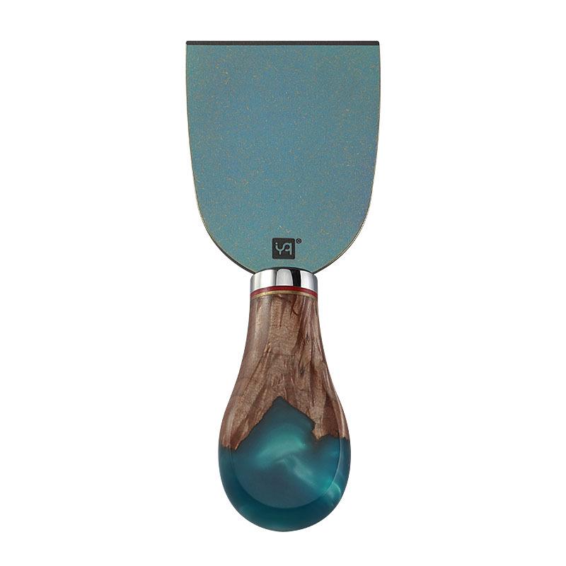 High-End Blue Resin Wood Cheese Tool Set: Pure Titanium Cheese Knife, Fork, and Butter Knife.