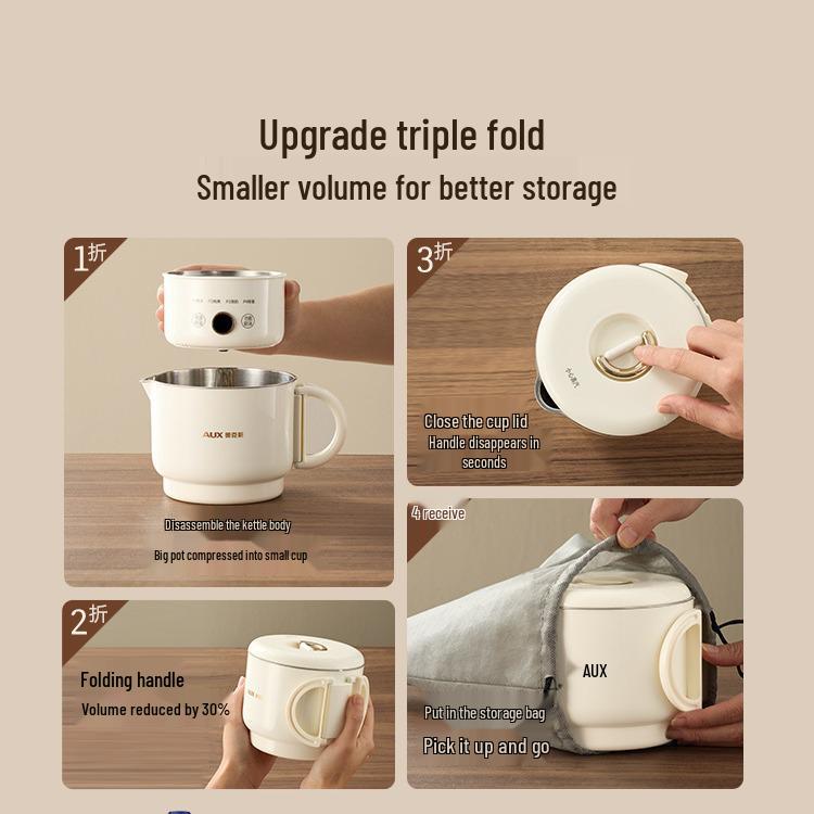 AUX Folding Travel Kettle - Portable, Insulated Electric Kettle for Business Trips.