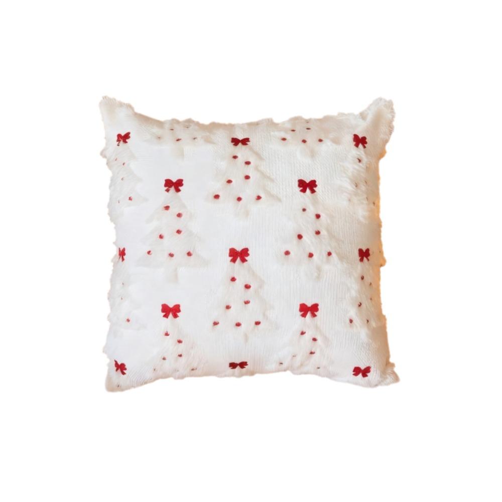 Plush Christmas Decorative Cushion Cover Christmas Tree Wreath Pattern Embroidered Sofa Cushion Slipcover Square Hidden Zipper