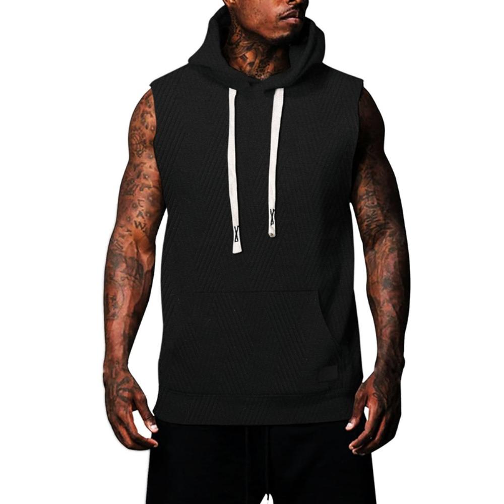 

Мужской жилет без рукавов Летняя спортивная одежда с капюшоном для бега, баскетбола, тренировок, Жаккардовая футболка-жилет без рукавов саржевого переплетения XXXL чёрный