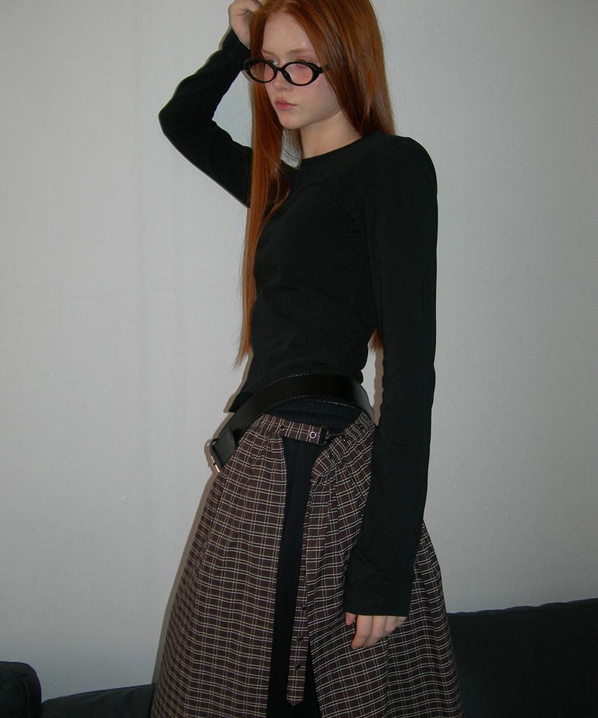 Lense Eyelet Layered Skirt Brown Check