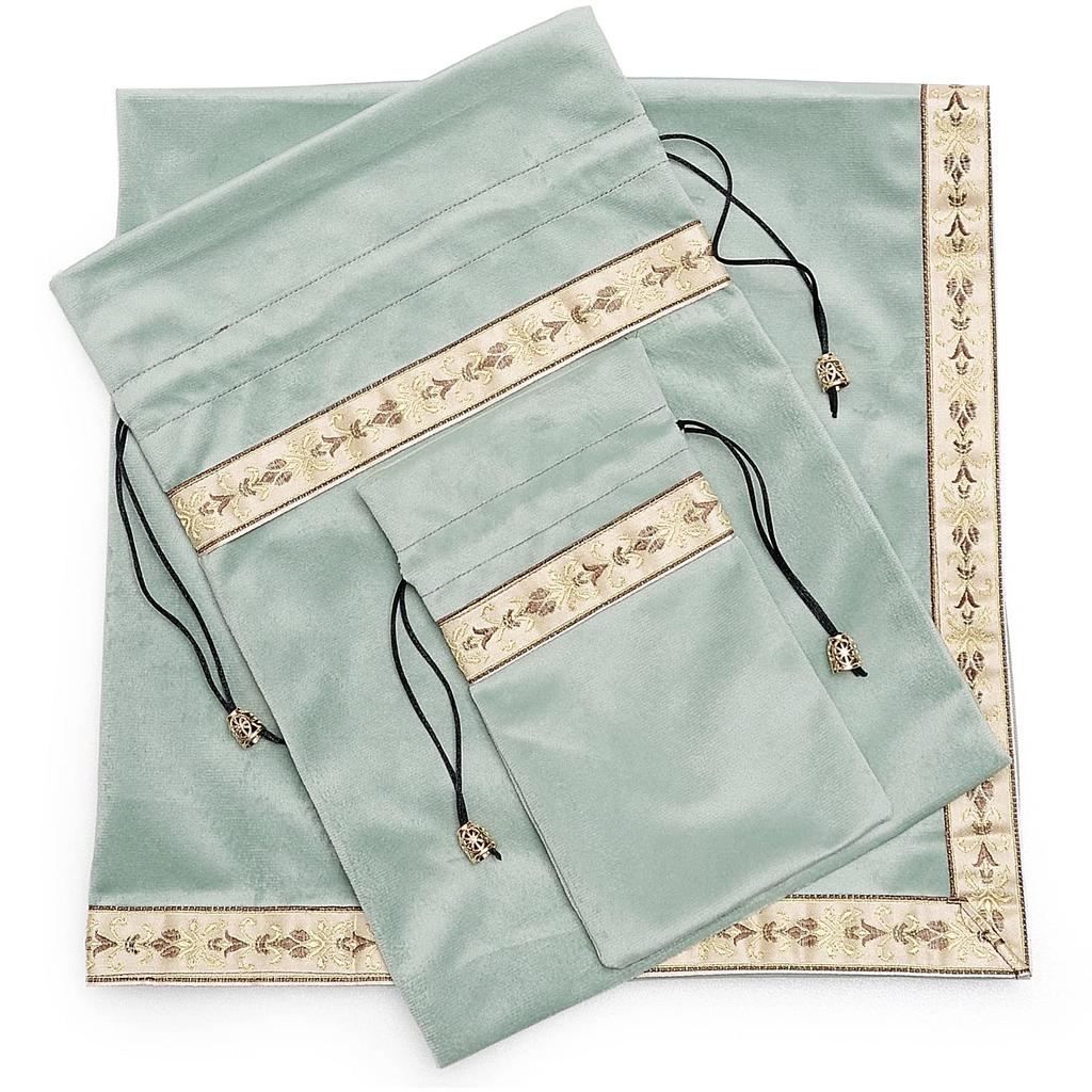 Kuai Tarot Pastel Set of with Velvet for Tarot and Readings Moss Green with Gold Set of with Large and Small Cloths, Colors, 68x68cm, 2, Pouch, Thick,