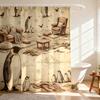 1pc retro penguin home scene shower curtain fashionable privacy protection curtain suitable living room bathroom decoration