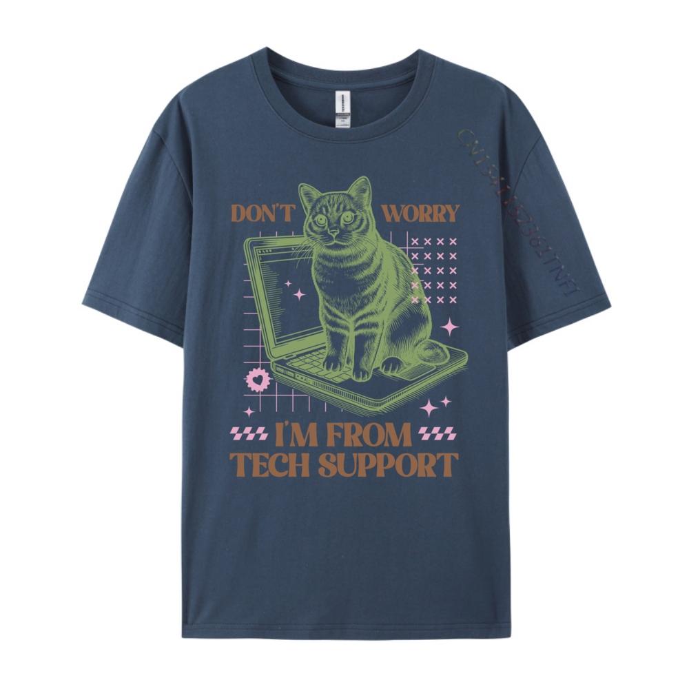 Don T Worry I M From Tech Support Computer Cat Graphic Shirts Short Sleeve T-Shirt Men's Clothing Punk Style