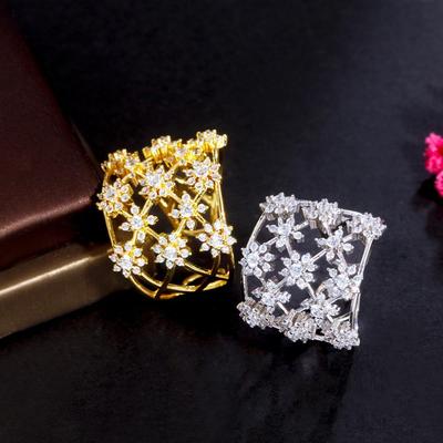 CMM Exclusive Design Hollow Star Flower Gold Color Silver Color Fine Flashing Zircon Opening Adjustable Ring