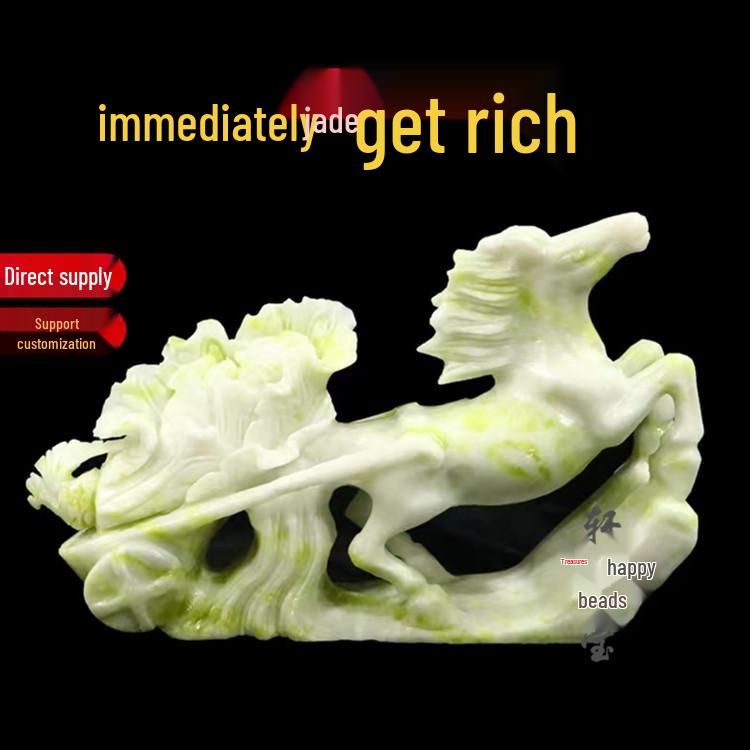 Lantian Jade Wealth Horse Ornament - Prosperity Gift for Home or Office