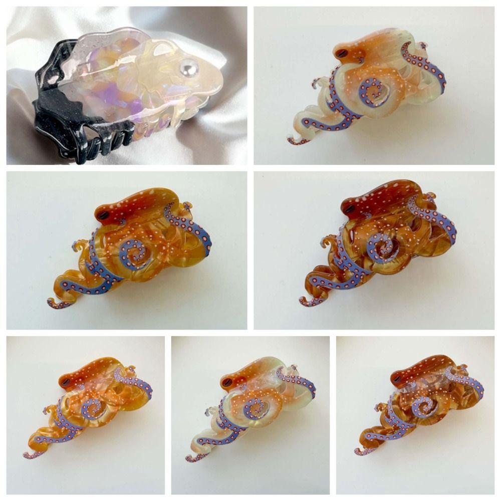 Simple Sweet Acetic Acid Hair Claw Bead Acrylic Oyster Shark Clip Korean Style Ocean Series Squid Hair Claw Holiday