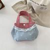 Bow Denim Plaid Handbag Korean Style Cute Coin Purse Portable Fresh Lace Handbag  Travel