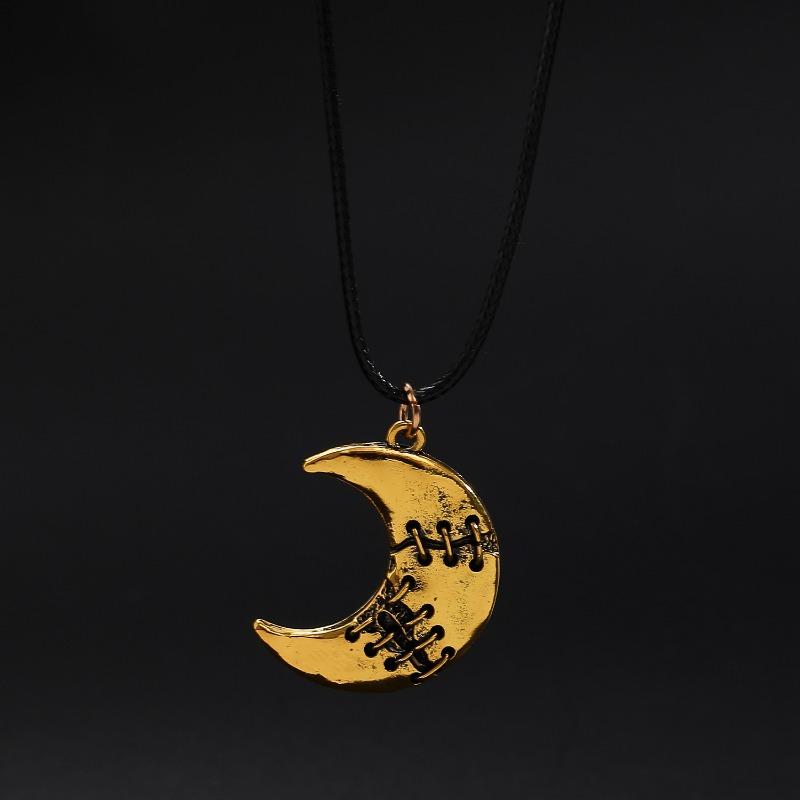 A Gothic creative repair wear moon necklace men and women's vintage leather cord pendant necklace Halloween jewelry gift