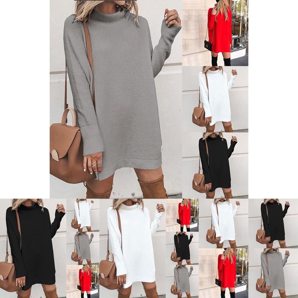 Ultra-soft Women Warm Knitted Long Sleeve Dress Perfect For Autumn And Winter