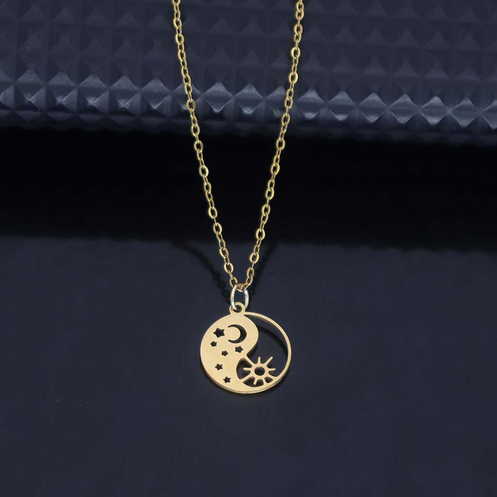 New Fashion Stainless Steel Sun, Moon & Star Round Pendant Tai Chi Yin Yang Necklace