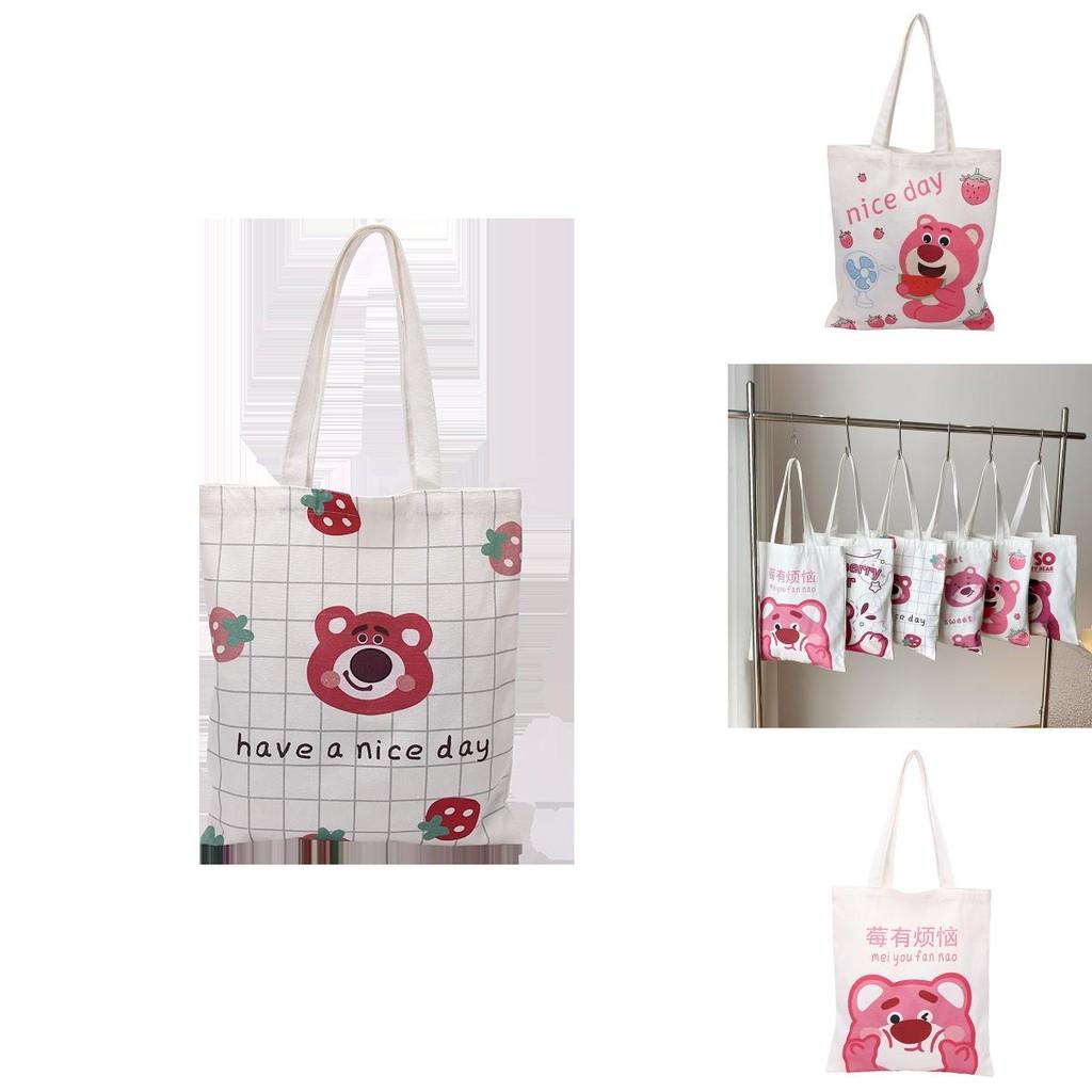 Canvas Tote Bag Large Capacity Casual School Bag With Lotso And Letter Print For Daily Use