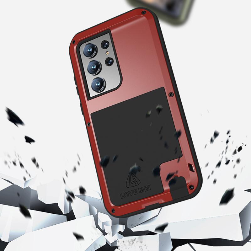 LOVE MEI Für Samsung Galaxy S23 Ultra Handyhülle Silikon+Metall Stoßfest Handyhülle