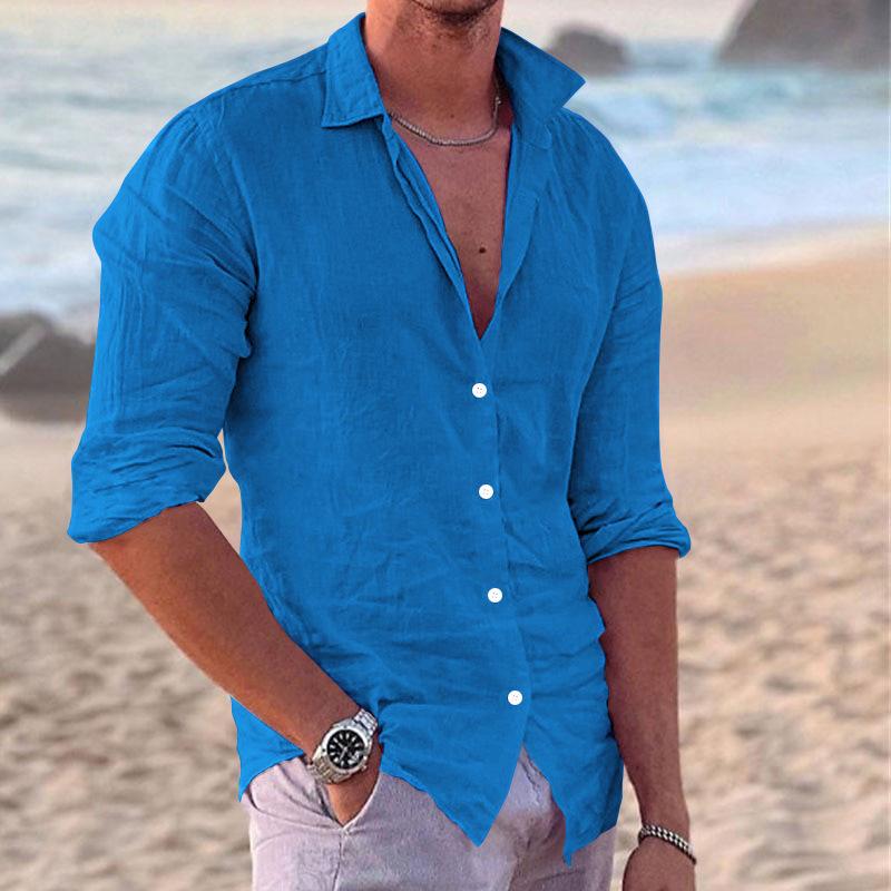 Europäische und amerikanische grenzüberschreitende beliebte Herrenbekleidung, lässiger Trend-Mode-Baumwoll-Leinen-Slim-Fit-Hemd Herren