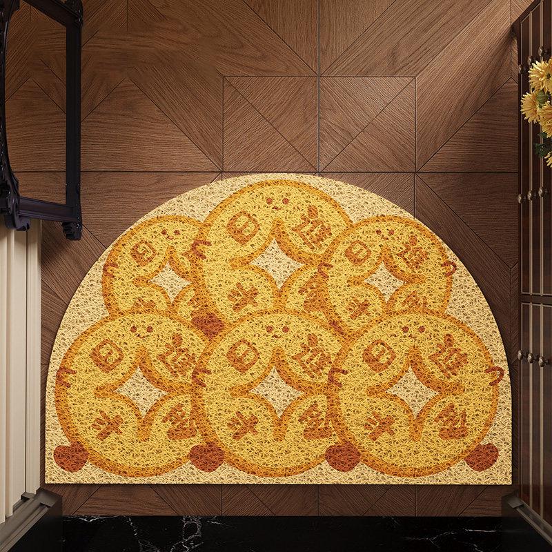 Chinese Style Semi-Circular Golden Copper Coin Anti-Slip Door Mat