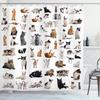 Cartoon Cute Animal Shower Curtain Cat Dog Anime Printed Bathroom Decor 3D Waterproof Bath Fabric Home Curtains For Children