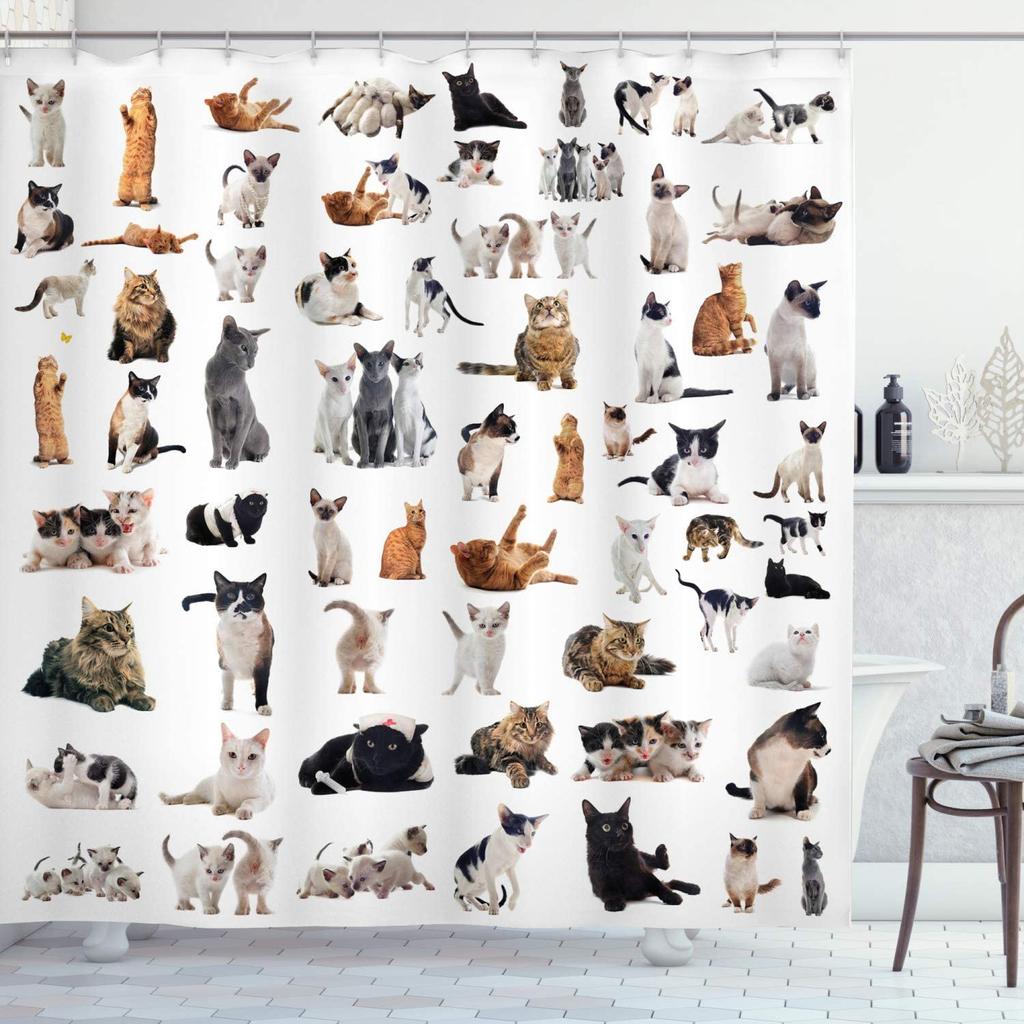 Cartoon Cute Animal Shower Curtain Cat Dog Anime Printed Bathroom Decor 3D Waterproof Bath Fabric Home Curtains For Children