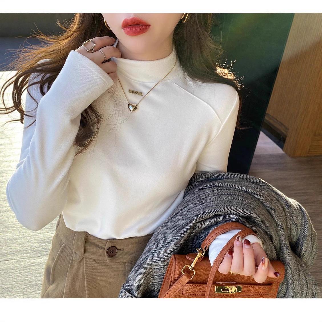 {260g} Autumn thin long-sleeved semi-turtleneck bottoming shirt T-shirt women s inner casual versatile top women s M