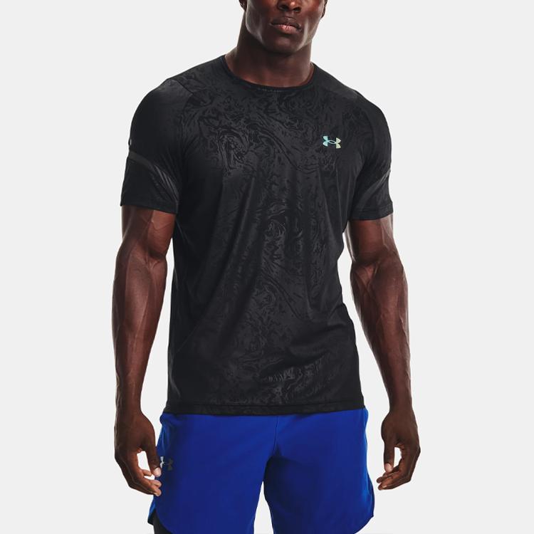 Under Armour Rush 2.0 Solid Logo Crew Neck T-Shirt Men Tops Black 1370318-001