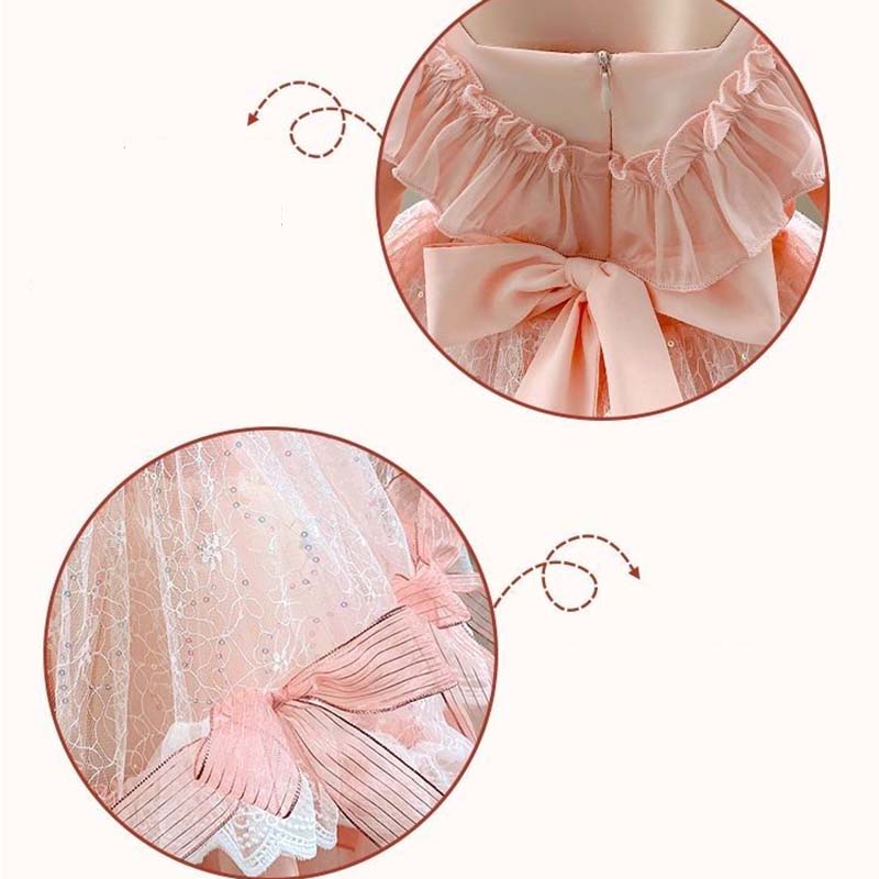 Lolita Girls Princess Dress Spring Autumn Children's Long Sleeve Pink Dress Lace Bow Decoration Sweet A-line Skirt Fairy Set