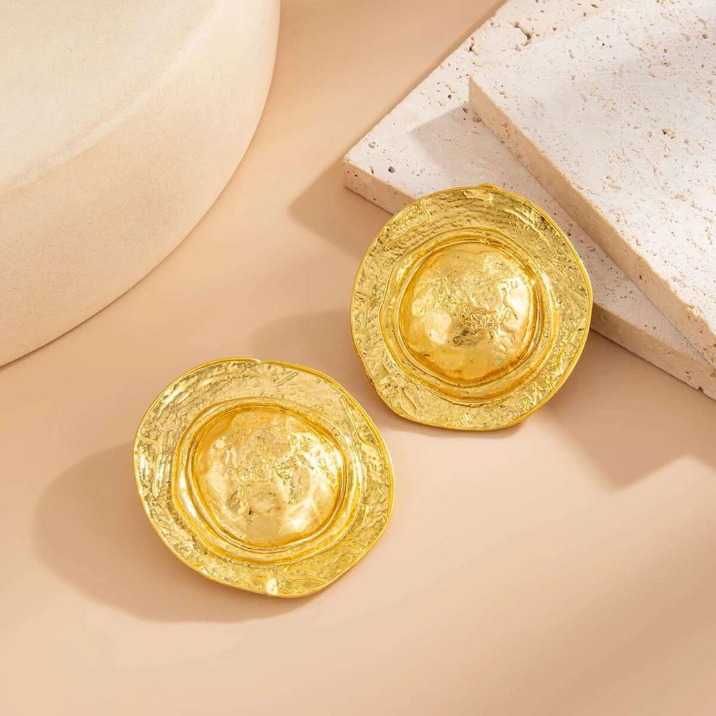 Ingemark Exquisite Trendy Large Round Hat Stud Earrings Vintage Elegant Gold Color Earrings Engagement Birthday Party Jewelry