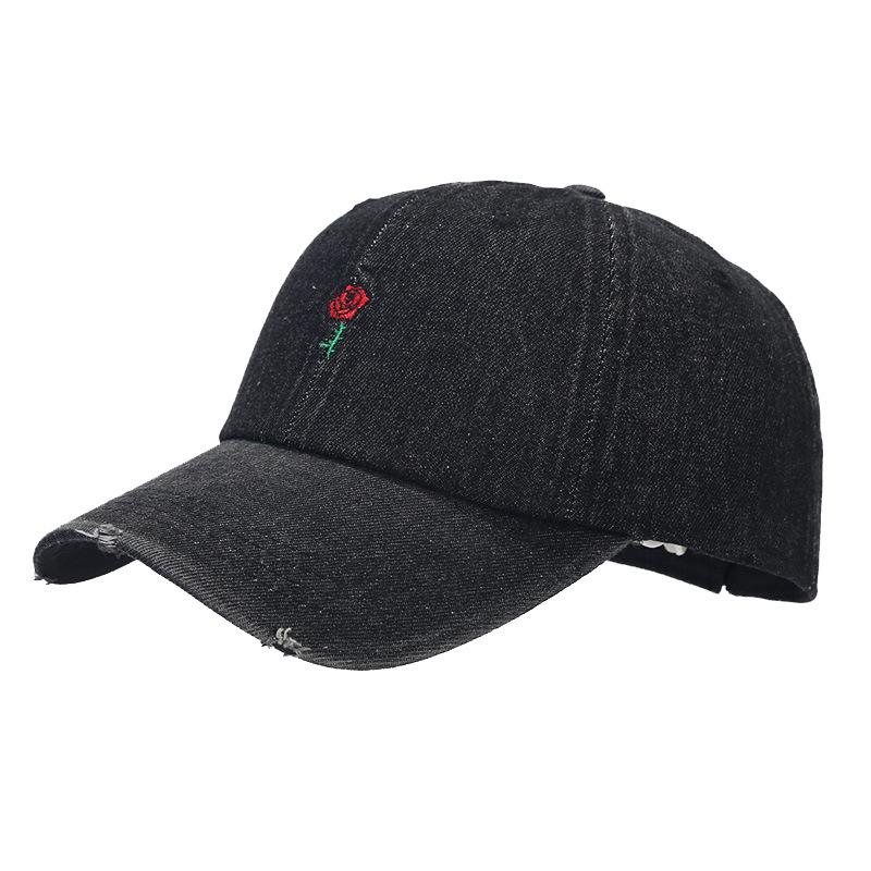 Autumn new denim baseball cap women's rose embroidered soft top cap men's street fashion sun hat tide