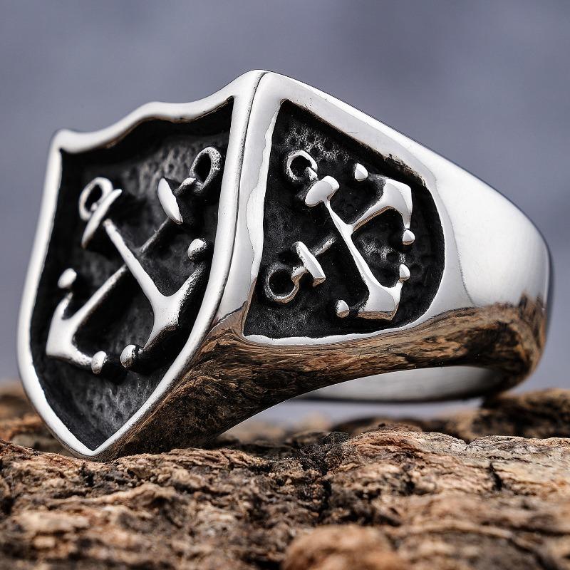 Personalized Trendy Punk Style Daily Street Photography Boat Anchor Ring