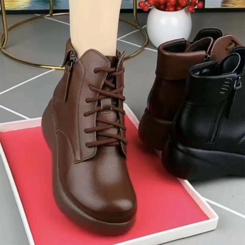 Thick-soled Single Boots Soft Leather Soft-soled British Martin Boots New Retro Zipper Short Boots In Autumn and Winter